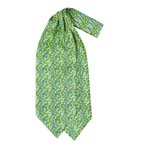 Ascot da uomo a doppia pala in seta twill verde lime con fantasia paisley blu, azzurra e verde