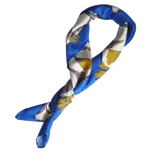 Carré in Seta Blu Royal con Nappine Oro FCB09 carré in seta annodato blu royal con fantasia nappine oro e blu