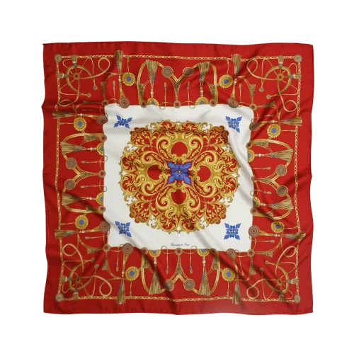 Foulard 90x90 in seta rosso rubino con fantasia Marina Classica