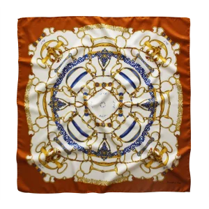 foulard 90x90 in seta con fantasia anelli e corde e bordo arancio bruciato