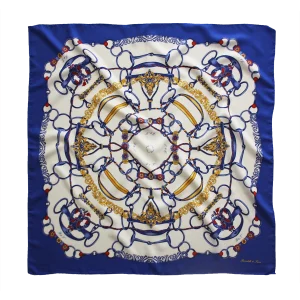 foulard 90x90 in seta con fantasia anelli e corde e bordo blu royal