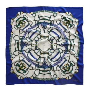 Foulard 90x90 in Seta Anelli e Corde Blu e Verde FCB33 foulard 90x90 in seta blu e verde con fantasia anelli e corde