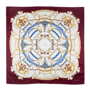 foulard 90x90 in seta con bordo bordeaux e fantasia anelli e corde