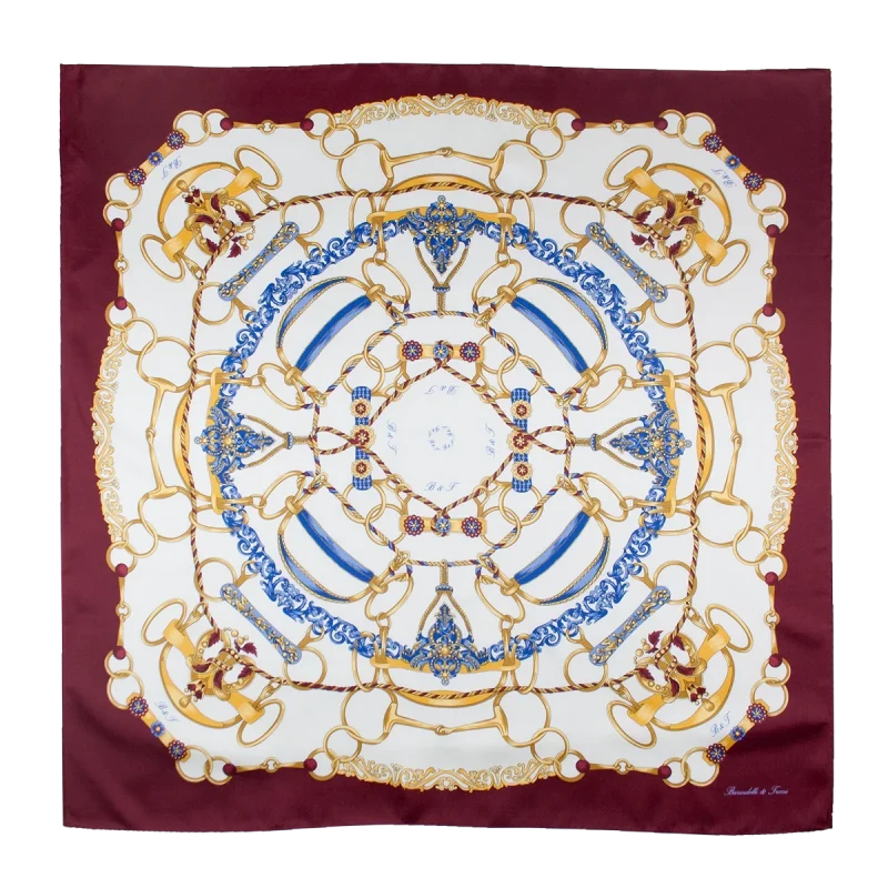foulard 90x90 in seta con bordo bordeaux e fantasia anelli e corde