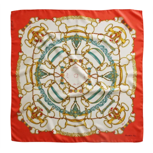 foulard 90x90 in seta con fantasia anelli e corde e bordo corallo