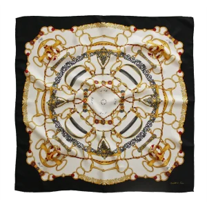 Foulard 90x90 in Seta Anelli e Corde Nero FCB30 foulard 90x90 in seta con fantasia anelli e corde e bordo nero