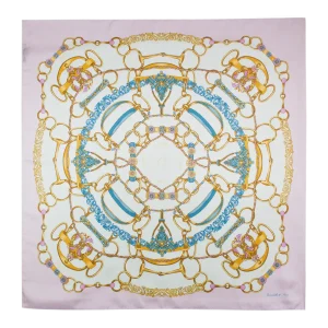 Foulard Donna 90x90 in Seta Rosa Cipria e Azzurro FCB34 foulard 90x90 in seta rosa cipria e azzurro con fantasia anelli e corde