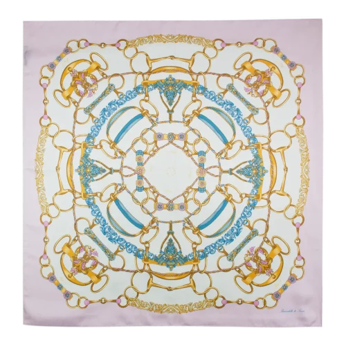 Foulard Donna 90x90 in Seta Rosa Cipria e Azzurro FCB34 foulard 90x90 in seta rosa cipria e azzurro con fantasia anelli e corde