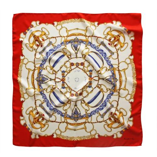 Foulard 90x90 in Seta Anelli e Corde Rosso FCB26 foulard 90x90 in seta rosso con disegno di anelli e corde