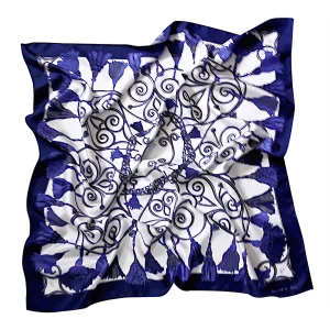 foulard 90x90 in seta con corde e nappine nelle tonalità del blu navy