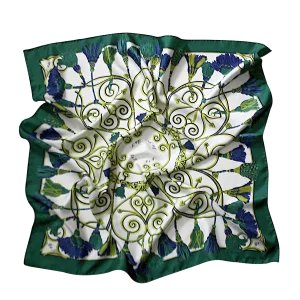 foulard 90x90 in seta con bordo verde smeraldo e fantasia nappine
