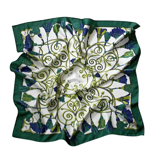 Foulard 90x90 in Seta Corde e Nappine Verde Smeraldo FCB17 foulard 90x90 in seta con bordo verde smeraldo e fantasia nappine