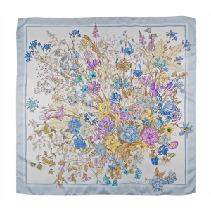 Foulard 90x90 in Seta Fiori Botanici Azzurro Ghiaccio FIA13 foulard 90x90 in seta con fiori botanici e bordo azzurro ghiaccio