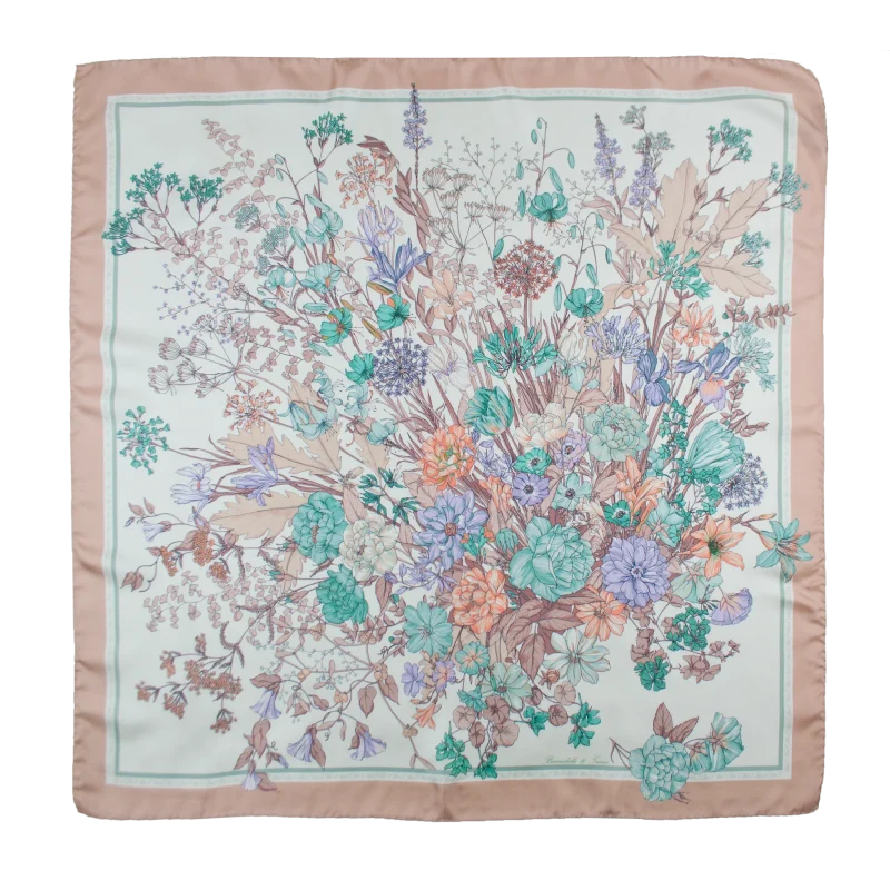 Foulard 90x90 Fiori Botanici Rosa Cipria FIA16 foulard 90x90 in seta con fiori e bordo rosa cipria