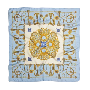 Foulard 90x90 in seta azzurro cielo con fantasia Marina Classica Made in Italy