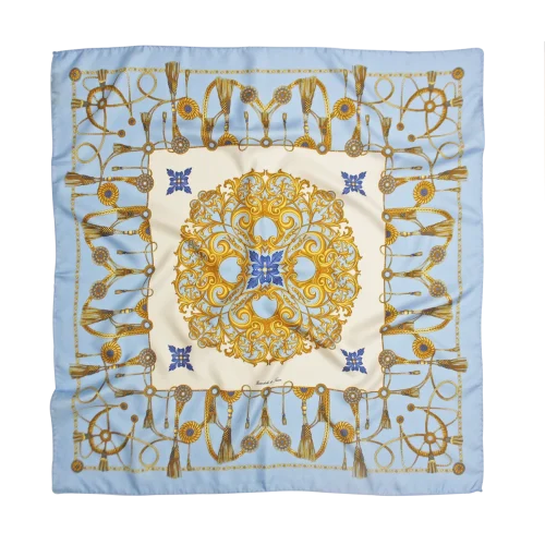 Foulard 90x90 in seta azzurro cielo con fantasia Marina Classica Made in Italy