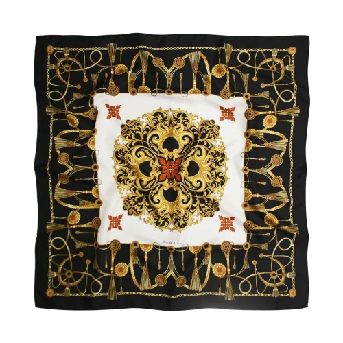 Foulard 90x90 in seta nera con fantasia Marina Classica Made in Italy