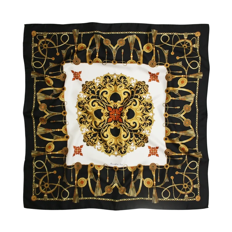 Foulard 90x90 in seta nera con fantasia Marina Classica Made in Italy