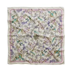 foulard 90x90 in seta multicolore con uccelli farfalle e fiori