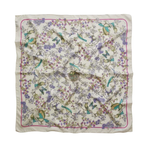 foulard 90x90 in seta multicolore con uccelli farfalle e fiori