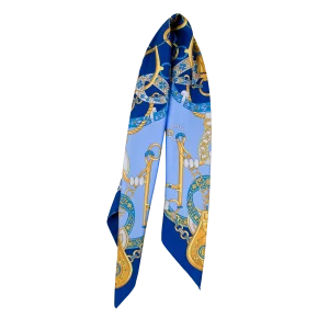 Foulard in seta donna azzurro cielo e blu royal indossato annodato