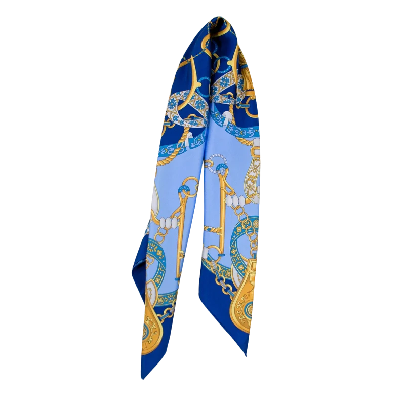 Foulard in seta donna azzurro cielo e blu royal indossato annodato