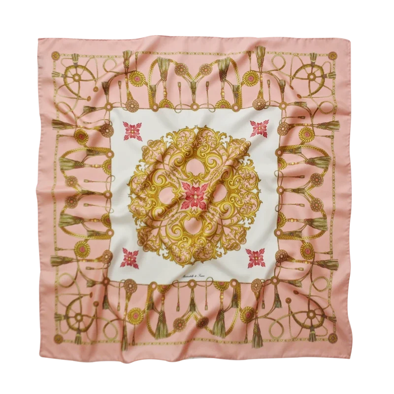 Foulard 90x90 in seta fantasia Marina Classica rosa cipria Made in Italy