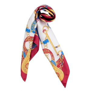 Foulard elegante in seta rosso rubino con dettagli oro
