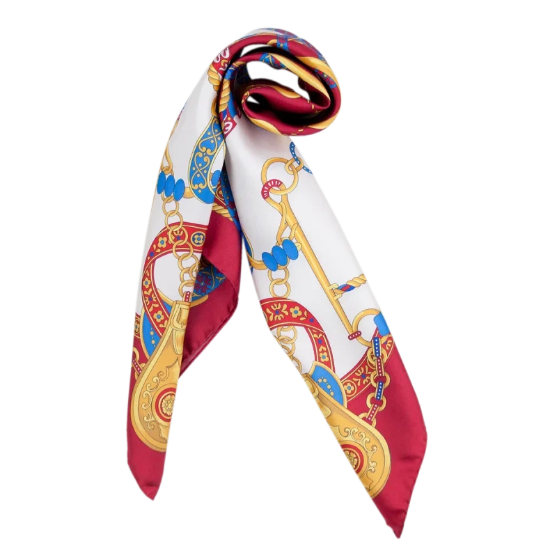 Foulard elegante in seta rosso rubino con dettagli oro