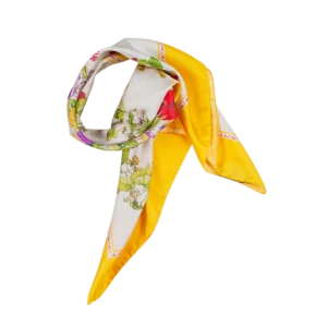 Foulard Donna in Seta Floreale Giallo FIA21 foulard da donna in seta floreale annodato con bordo giallo