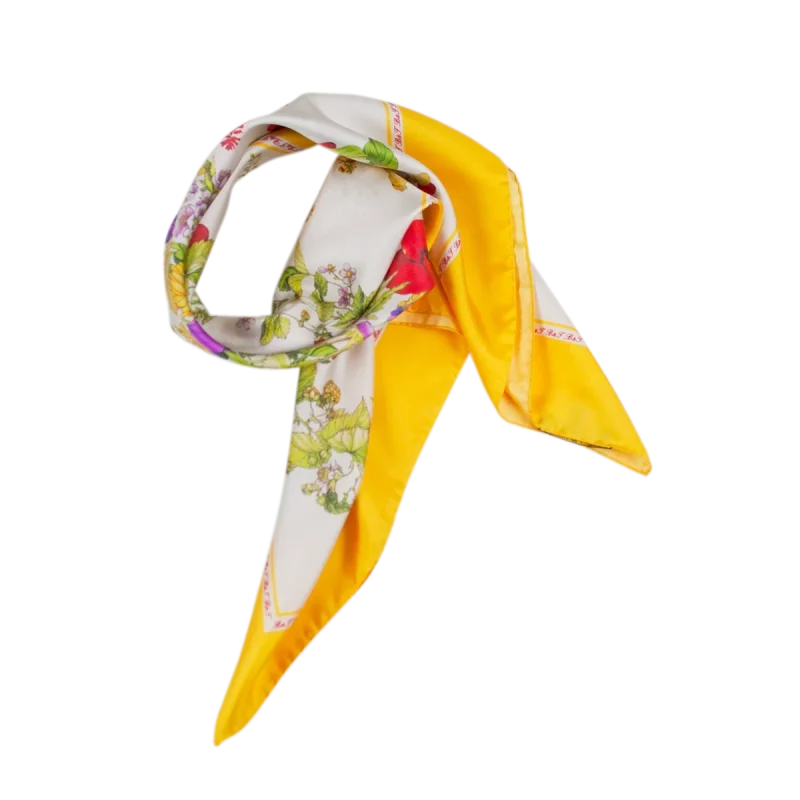 Foulard Donna in Seta Floreale Giallo FIA21 foulard da donna in seta floreale annodato con bordo giallo