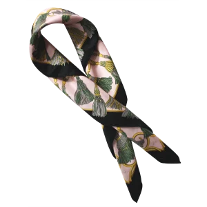 Foulard in Seta Rosa e Nero Annodato FCB13 foulard donna in seta rosa e nero annodato con nappine verdi