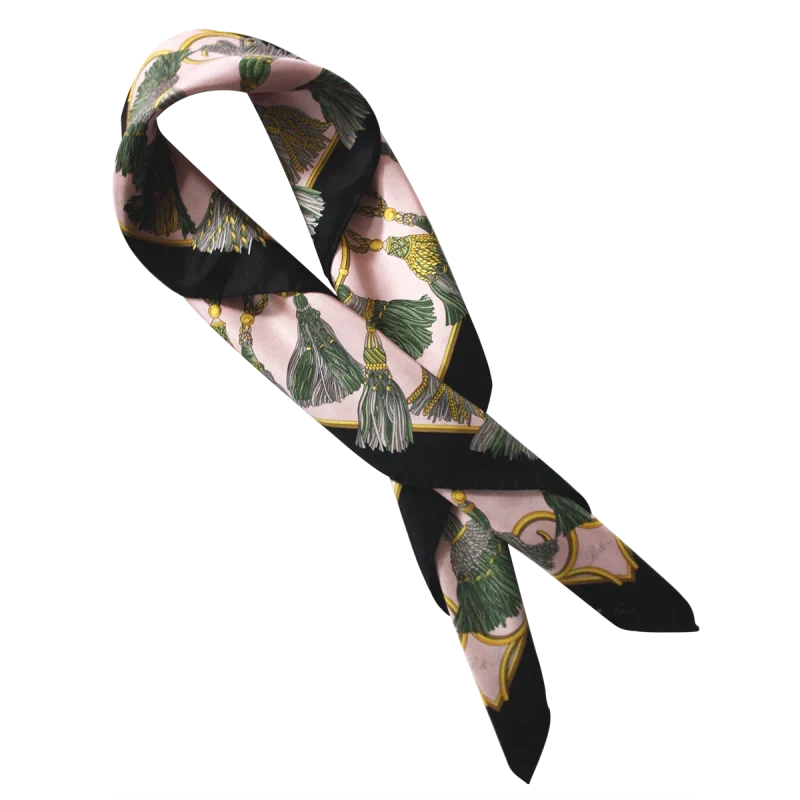 Foulard in Seta Rosa e Nero Annodato FCB13 foulard donna in seta rosa e nero annodato con nappine verdi