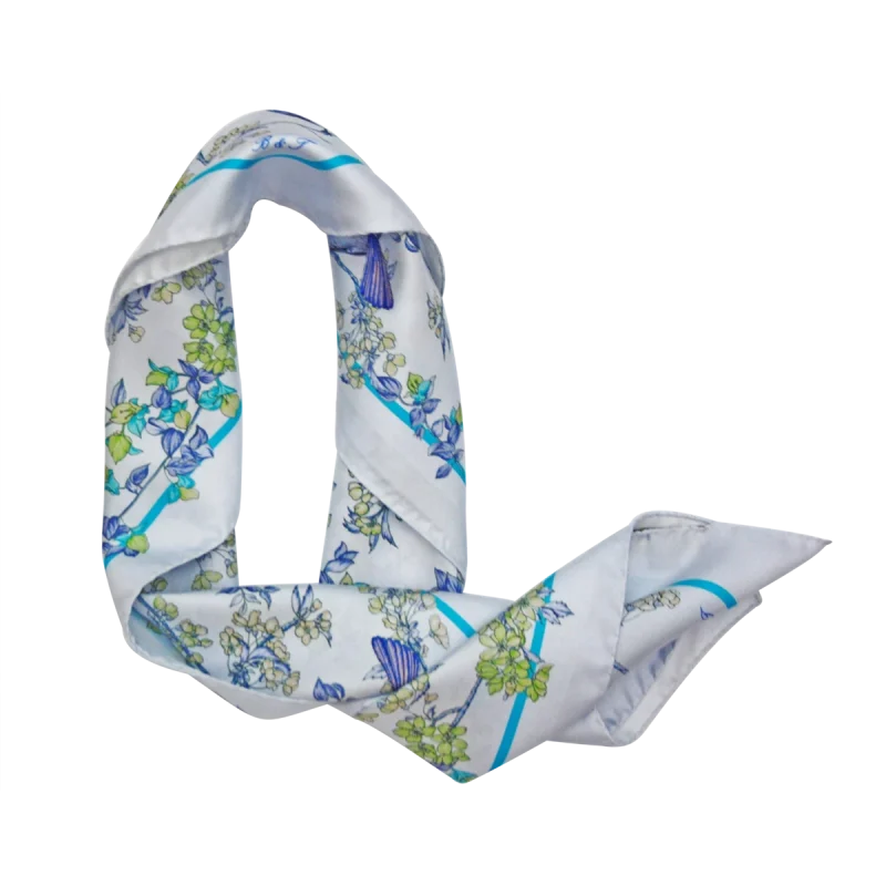Foulard in Seta Blu e Verde Annodato FF03 foulard da donna in seta blu e verde annodato al collo