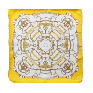 Foulard piccolo in seta giallo con fantasia a catene finimenti e dettagli oro