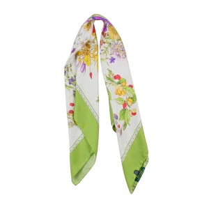 foulard quadrato in seta con girasoli fiori e bordo verde lime