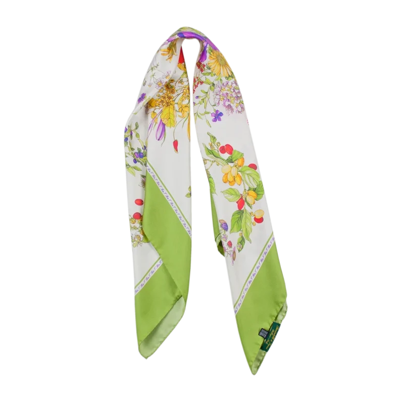 foulard quadrato in seta con girasoli fiori e bordo verde lime