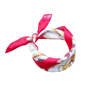 Foulard piccolo da collo in seta con fantasia catene e bordo rosso
