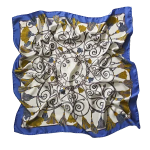 Foulard 90x90 in Seta Corde e Nappine Oro e Blu Royal FCB09 foulard 90x90 in seta con corde e nappine oro blu e bordo blu royal
