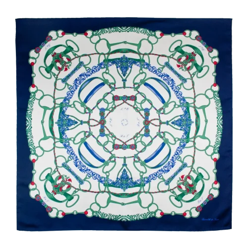Foulard in Seta Anelli e Corde Blu Navy e Verde FCB36 foulard 90x90 in seta con fantasia anelli e corde blu navy e verde