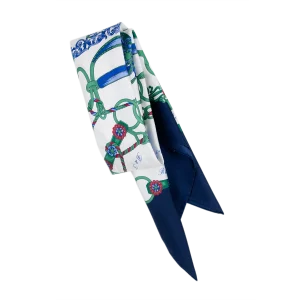 Foulard Anelli e Corde Blu Navy e Verde Piegato FCB36 foulard in seta blu navy e verde piegato con fantasia anelli e corde