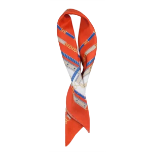 Foulard donna in seta arancione intenso con fantasia cinture e fibbie