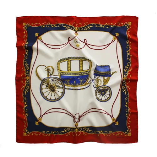 foulard in seta con carrozza imperiale su fondo avorio e bordo rosso classico