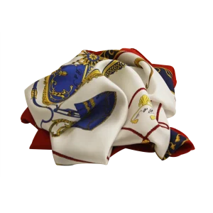 foulard in seta avorio e rosso classico con fantasia carrozza imperiale