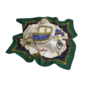 foulard in seta avorio e verde smeraldo con fantasia carrozza imperiale
