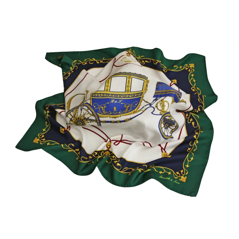 foulard in seta avorio e verde smeraldo con fantasia carrozza imperiale