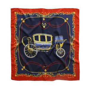 foulard in seta con carrozza imperiale blu navy e bordo rosso steso