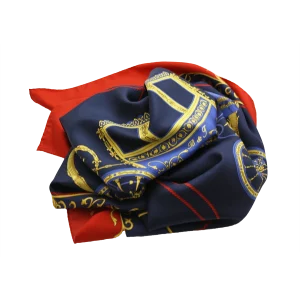 foulard in seta carrozza imperiale blu navy e rosso annodato