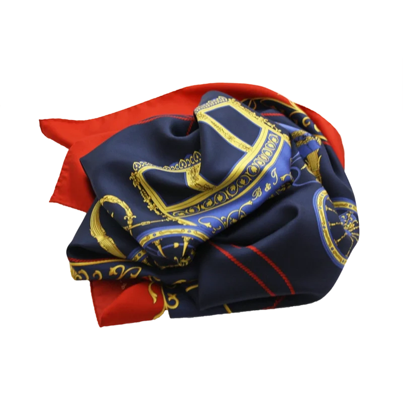 foulard in seta carrozza imperiale blu navy e rosso annodato