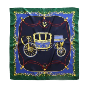 foulard in seta con carrozza imperiale blu navy e bordo verde smeraldo